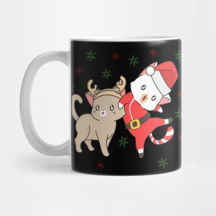 Kawaii Christmas Santa Cat And Reindeer Cat Mug